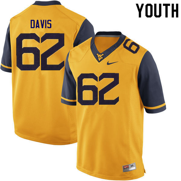 Youth #62 Zach Davis West Virginia Mountaineers College Football Jerseys Sale-Gold